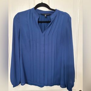 White House Black Market Blue Pleated Blouse 4